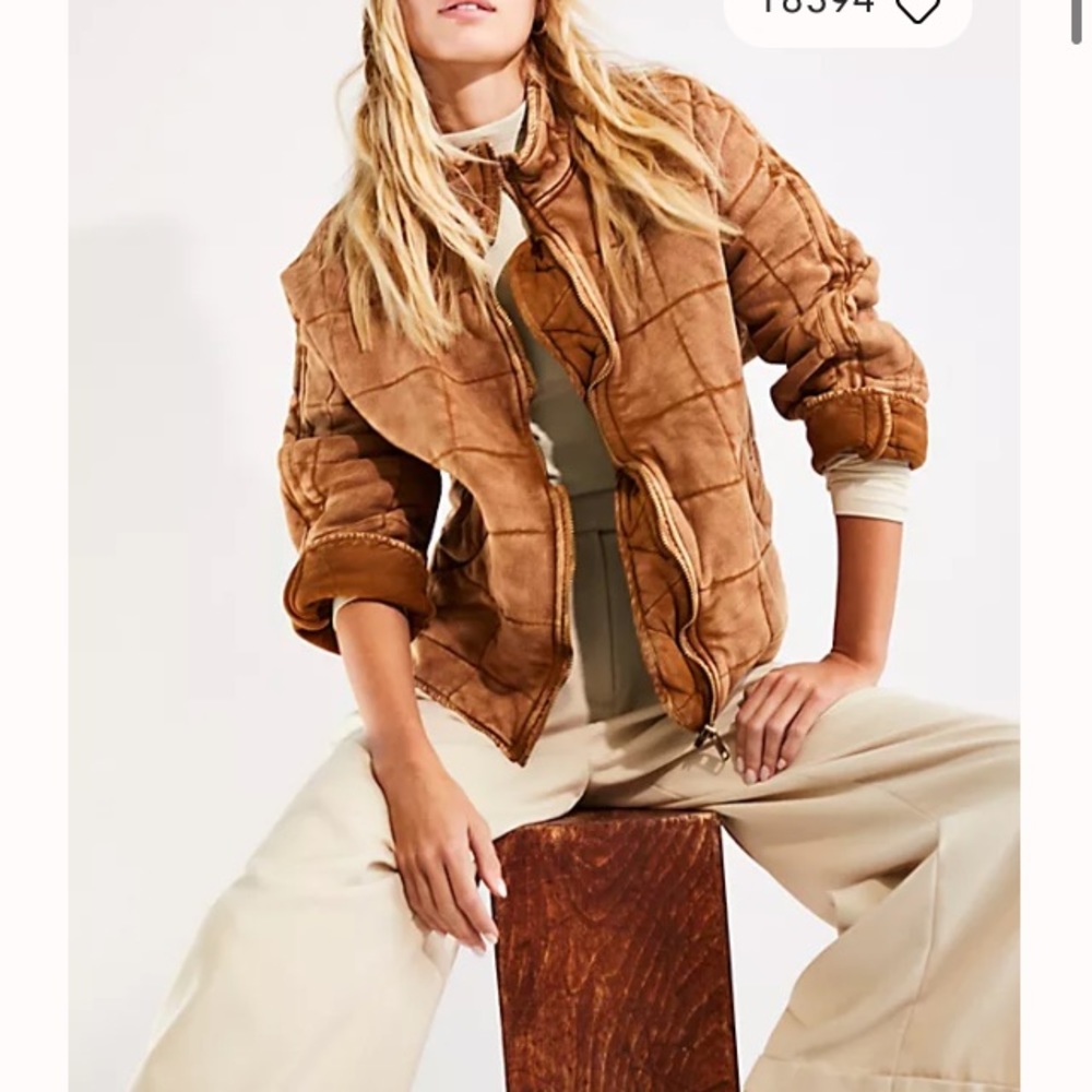 Free People Dolman Quilted Knit Jacket in Tan size small